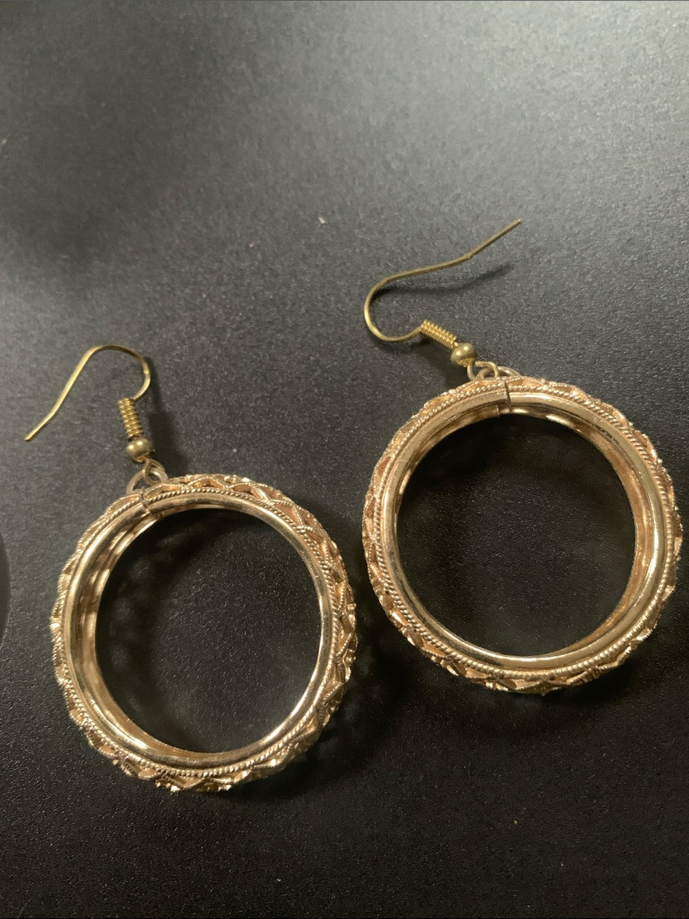 Gold-Tone Textured Hoop Dangle Earrings - Women Jewelry